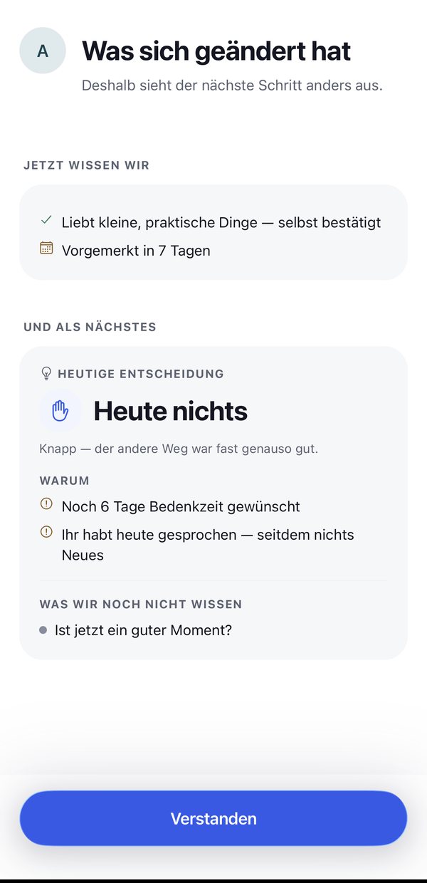 SalesCoach passt den nächsten Schritt nach dem Gespräch an